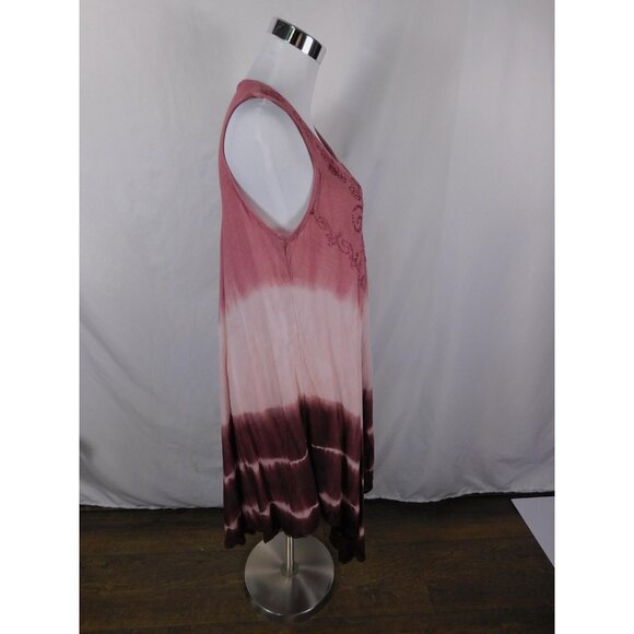 Seven Islands New York Dress Womens 2X Pink Burgundy Tie Dye Embroidered Rayon - Picture 7 of 12